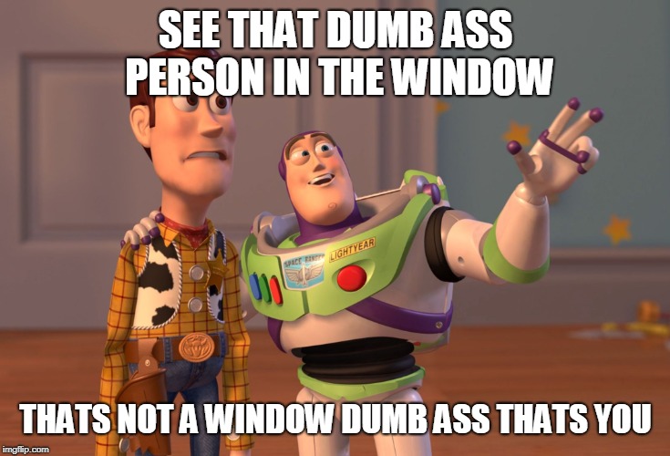 X, X Everywhere | SEE THAT DUMB ASS PERSON IN THE WINDOW; THATS NOT A WINDOW DUMB ASS THATS YOU | image tagged in memes,x x everywhere | made w/ Imgflip meme maker