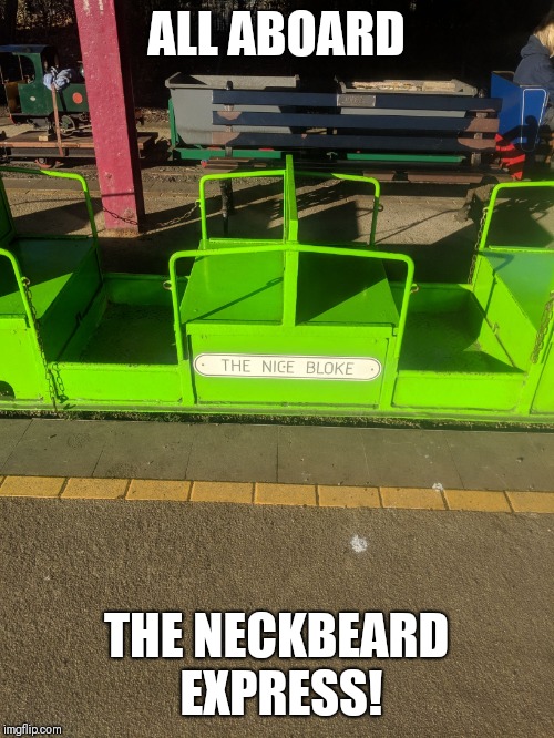 Hold onto your fedoras! | ALL ABOARD; THE NECKBEARD EXPRESS! | image tagged in neckbeard carriage,memes,neckbeard,nice guy | made w/ Imgflip meme maker