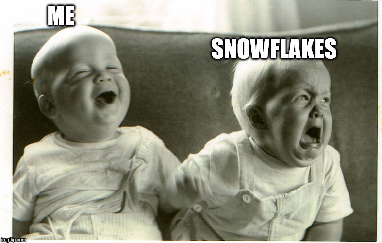  baby laughing baby crying | ME SNOWFLAKES | image tagged in baby laughing baby crying | made w/ Imgflip meme maker