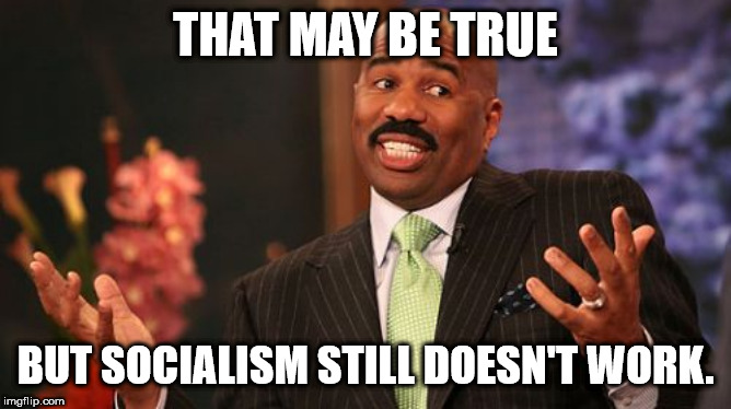 Steve Harvey Meme | THAT MAY BE TRUE BUT SOCIALISM STILL DOESN'T WORK. | image tagged in memes,steve harvey | made w/ Imgflip meme maker