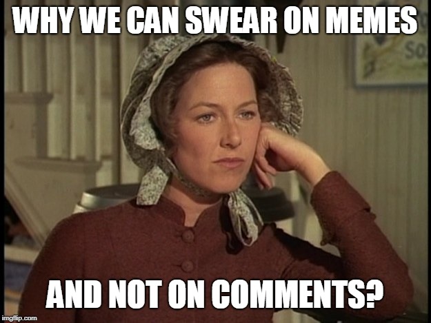 Little House on the Prairie Mrs. Ingalls concerned | WHY WE CAN SWEAR ON MEMES; AND NOT ON COMMENTS? | image tagged in little house on the prairie mrs ingalls concerned | made w/ Imgflip meme maker