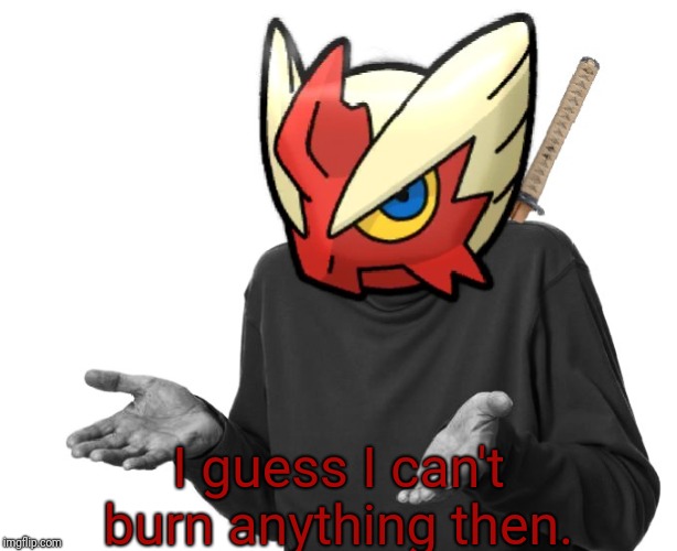 I guess I'll (Blaze the Blaziken) | I guess I can't burn anything then. | image tagged in i guess i'll blaze the blaziken | made w/ Imgflip meme maker