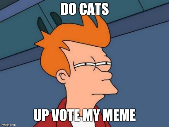 Futurama Fry | DO CATS; UP VOTE MY MEME | image tagged in memes,futurama fry | made w/ Imgflip meme maker