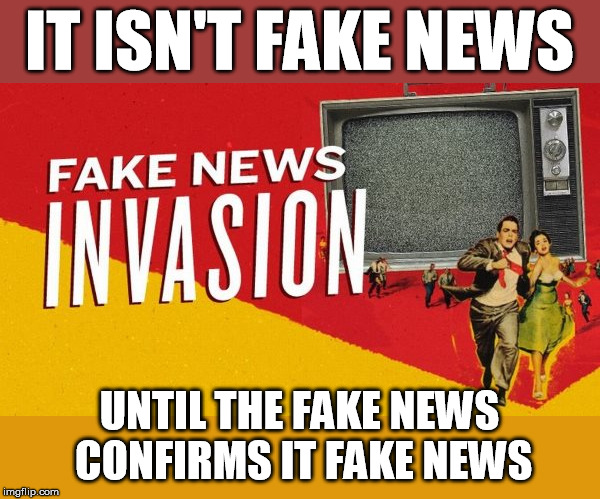 fake news confirms most news is fake | IT ISN'T FAKE NEWS; UNTIL THE FAKE NEWS CONFIRMS IT FAKE NEWS | image tagged in fake,news,is,not,until,confirmed | made w/ Imgflip meme maker