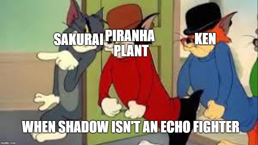 Tom and Jerry Goons | SAKURAI; PIRANHA PLANT; KEN; WHEN SHADOW ISN'T AN ECHO FIGHTER | image tagged in tom and jerry goons | made w/ Imgflip meme maker