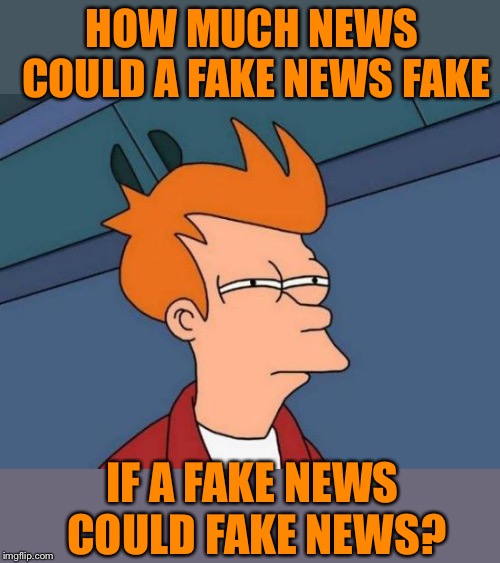 Forget how much wood could a woodchuck chuck, this is a new version | HOW MUCH NEWS COULD A FAKE NEWS FAKE; IF A FAKE NEWS COULD FAKE NEWS? | image tagged in memes,futurama fry,politics,fake news,everywhere,or is it | made w/ Imgflip meme maker