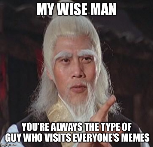 Wise Kung Fu Master | MY WISE MAN YOU’RE ALWAYS THE TYPE OF GUY WHO VISITS EVERYONE’S MEMES | image tagged in wise kung fu master | made w/ Imgflip meme maker
