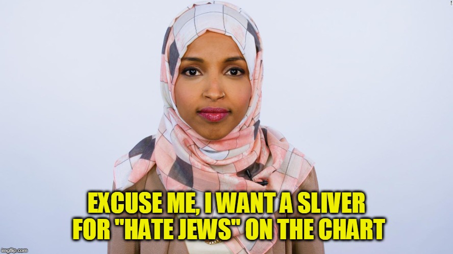 Ilhan Omar | EXCUSE ME, I WANT A SLIVER FOR "HATE JEWS" ON THE CHART | image tagged in ilhan omar | made w/ Imgflip meme maker