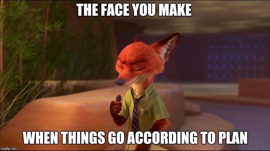 The Fox with a Plan | THE FACE YOU MAKE; WHEN THINGS GO ACCORDING TO PLAN | image tagged in nick wilde thumbs up,zootopia,nick wilde,thumbs up,funny,memes | made w/ Imgflip meme maker