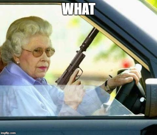 Queen gun | WHAT | image tagged in queen gun | made w/ Imgflip meme maker