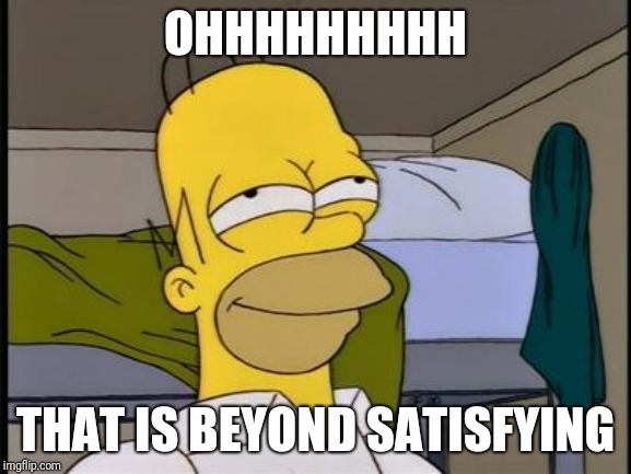 Homer satisfied | OHHHHHHHHH THAT IS BEYOND SATISFYING | image tagged in homer satisfied | made w/ Imgflip meme maker