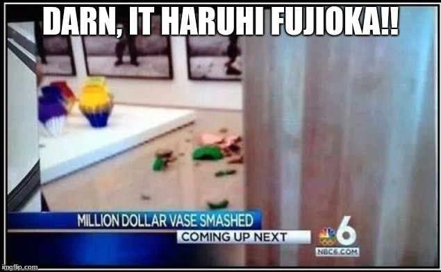 DARN, IT HARUHI FUJIOKA!! | image tagged in vase smashed | made w/ Imgflip meme maker