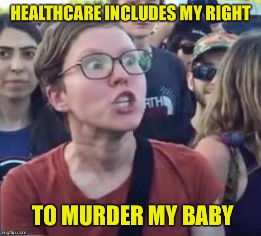 Angry Liberal | HEALTHCARE INCLUDES MY RIGHT; TO MURDER MY BABY | image tagged in angry liberal | made w/ Imgflip meme maker