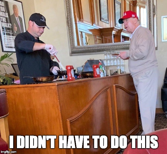 Trump with omelette guy | I DIDN'T HAVE TO DO THIS | image tagged in trump with omelette guy | made w/ Imgflip meme maker