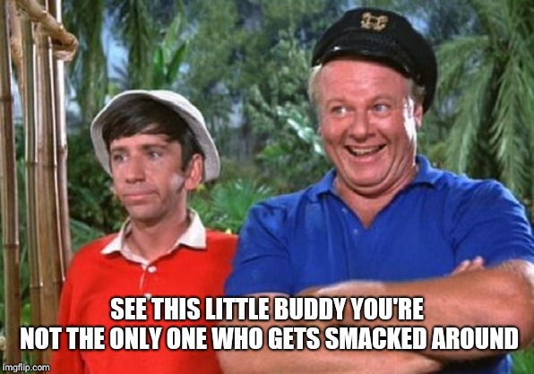 Gilligan and Skipper | SEE THIS LITTLE BUDDY YOU'RE NOT THE ONLY ONE WHO GETS SMACKED AROUND | image tagged in gilligan and skipper | made w/ Imgflip meme maker