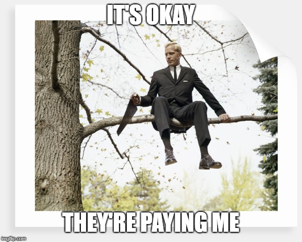 It's okay | IT'S OKAY; THEY'RE PAYING ME | image tagged in it's okay | made w/ Imgflip meme maker