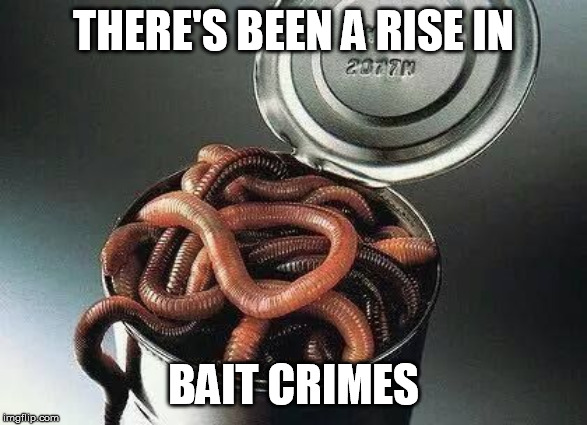 race baiting is race hating | THERE'S BEEN A RISE IN; BAIT CRIMES | image tagged in can of worms,ok to be white | made w/ Imgflip meme maker