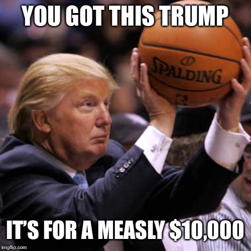 Trump Basketball | YOU GOT THIS TRUMP IT’S FOR A MEASLY $10,000 | image tagged in trump basketball | made w/ Imgflip meme maker