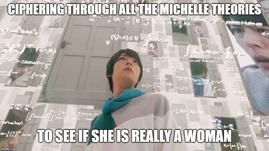 physics problem | CIPHERING THROUGH ALL THE MICHELLE THEORIES TO SEE IF SHE IS REALLY A WOMAN | image tagged in physics problem | made w/ Imgflip meme maker