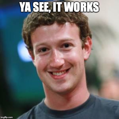 Mark Zuckerberg | YA SEE, IT WORKS | image tagged in mark zuckerberg | made w/ Imgflip meme maker