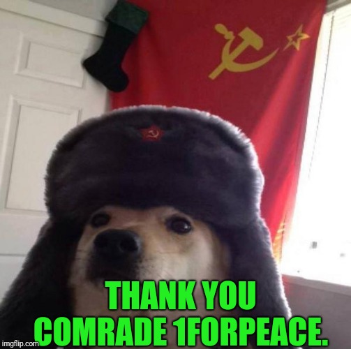 Russian Doge | THANK YOU COMRADE 1FORPEACE. | image tagged in russian doge | made w/ Imgflip meme maker