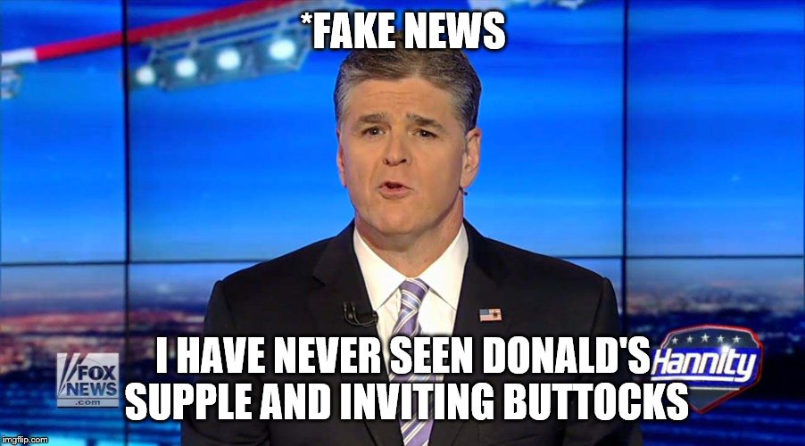 Hannity | *FAKE NEWS I HAVE NEVER SEEN DONALD'S SUPPLE AND INVITING BUTTOCKS | image tagged in hannity | made w/ Imgflip meme maker