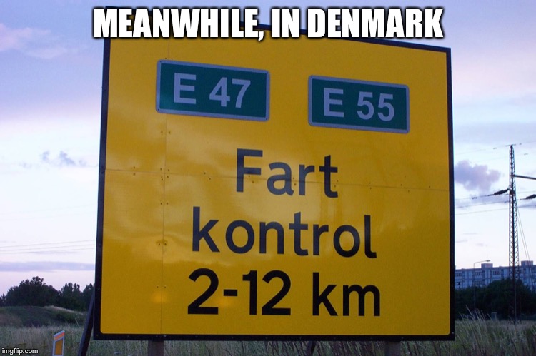Fart control | MEANWHILE, IN DENMARK | image tagged in funny road signs | made w/ Imgflip meme maker