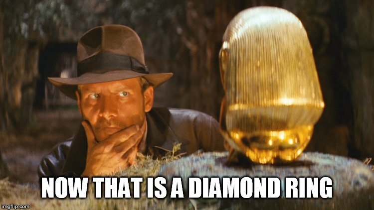 Indiana Jones Idol | NOW THAT IS A DIAMOND RING | image tagged in indiana jones idol | made w/ Imgflip meme maker