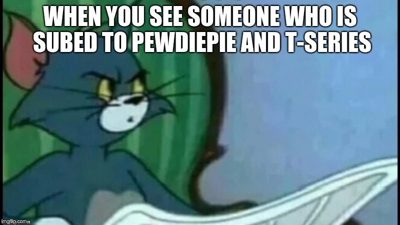 WHEN YOU SEE SOMEONE WHO IS SUBED TO PEWDIEPIE AND T-SERIES | image tagged in pewdiepie,t-series | made w/ Imgflip meme maker