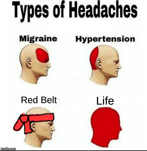 Just making a dumb drawing type of meme | Red Belt; Life | image tagged in types of headaches meme,martial arts,memes,drawing | made w/ Imgflip meme maker