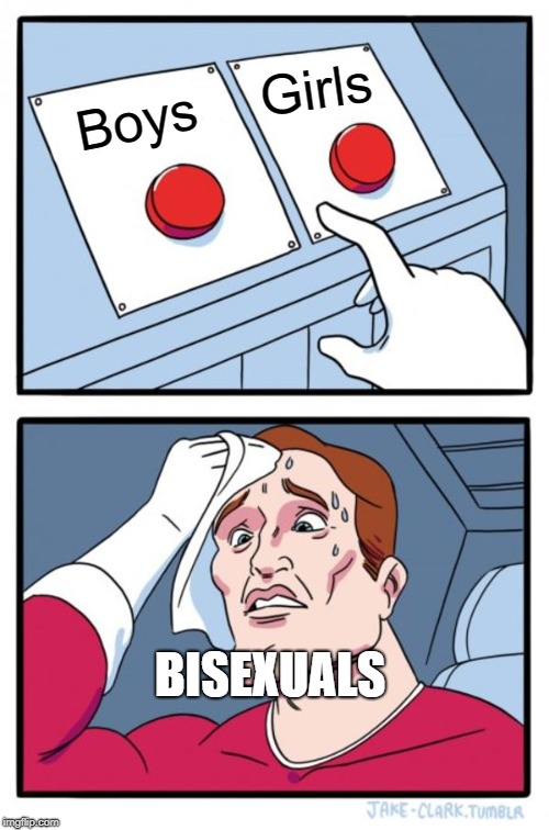Two Buttons Meme | Girls; Boys; BISEXUALS | image tagged in memes,two buttons | made w/ Imgflip meme maker