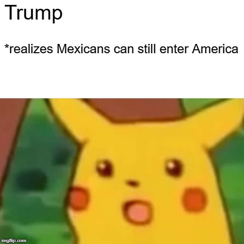 Surprised Pikachu Meme | Trump; *realizes Mexicans can still enter America | image tagged in memes,surprised pikachu | made w/ Imgflip meme maker