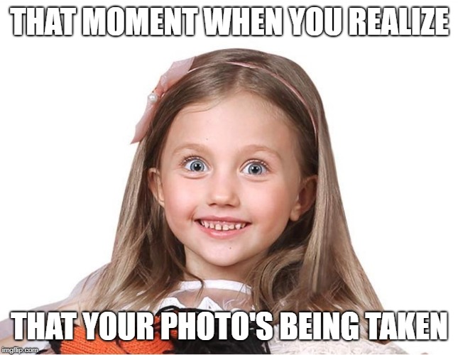 Amazon Fail Girl | THAT MOMENT WHEN YOU REALIZE; THAT YOUR PHOTO'S BEING TAKEN | image tagged in amazon fail girl,oof,smile,wide awake,wow,oh wow are you actually reading these tags | made w/ Imgflip meme maker