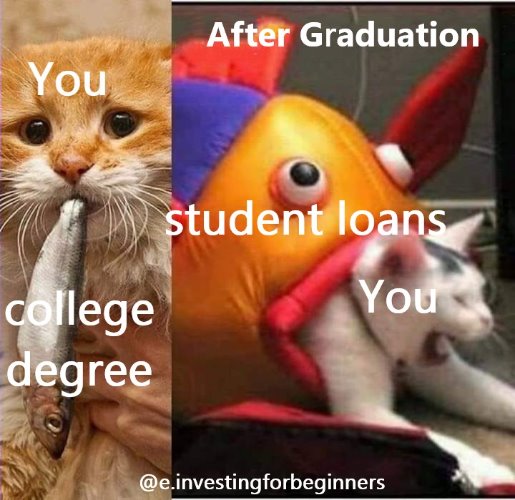 When you have to start paying student loans after graduating college | image tagged in so true memes,memes,funny,student loans,college,funny cats | made w/ Imgflip meme maker