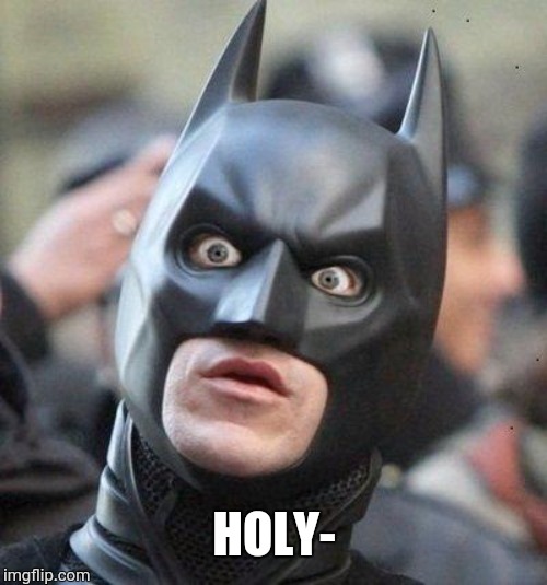 Shocked Batman | HOLY- | image tagged in shocked batman | made w/ Imgflip meme maker
