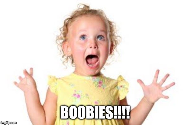 excited kid | BOOBIES!!!! | image tagged in excited kid | made w/ Imgflip meme maker