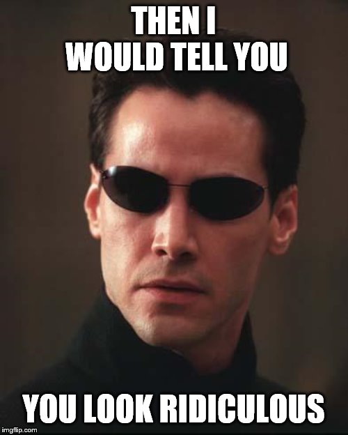 Neo Matrix Keanu Reeves | THEN I WOULD TELL YOU YOU LOOK RIDICULOUS | image tagged in neo matrix keanu reeves | made w/ Imgflip meme maker