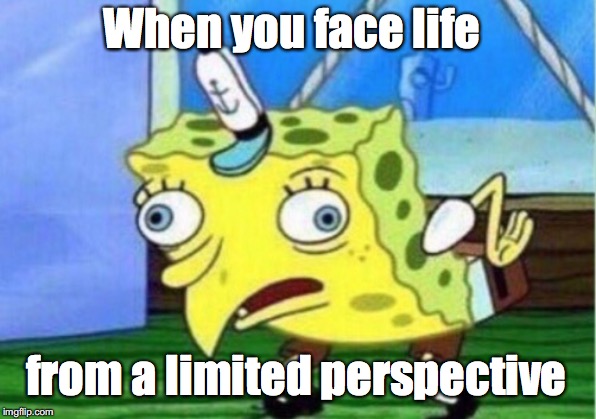 Mocking Spongebob | When you face life; from a limited perspective | image tagged in memes,mocking spongebob | made w/ Imgflip meme maker