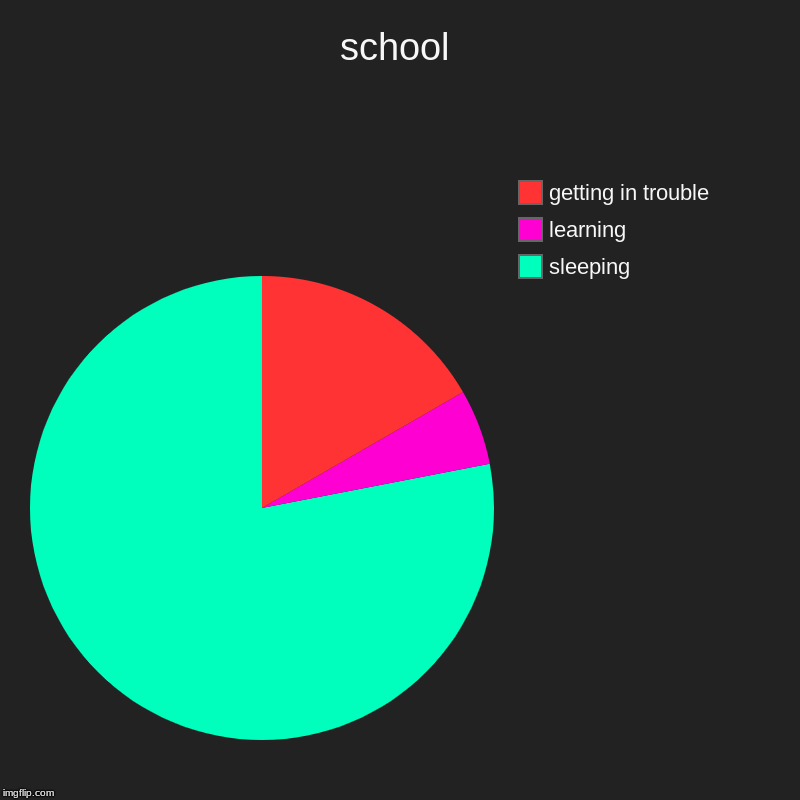 school | sleeping, learning, getting in trouble | image tagged in charts,pie charts | made w/ Imgflip chart maker