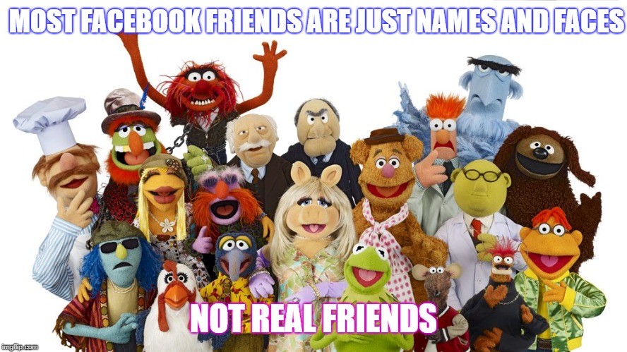 muppets | MOST FACEBOOK FRIENDS ARE JUST NAMES AND FACES; NOT REAL FRIENDS | image tagged in muppets | made w/ Imgflip meme maker