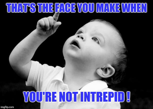 babay pointing up | THAT'S THE FACE YOU MAKE WHEN YOU'RE NOT INTREPID ! | image tagged in babay pointing up | made w/ Imgflip meme maker