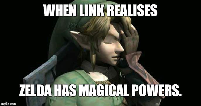 Link Facepalm | WHEN LINK REALISES; ZELDA HAS MAGICAL POWERS. | image tagged in link facepalm | made w/ Imgflip meme maker