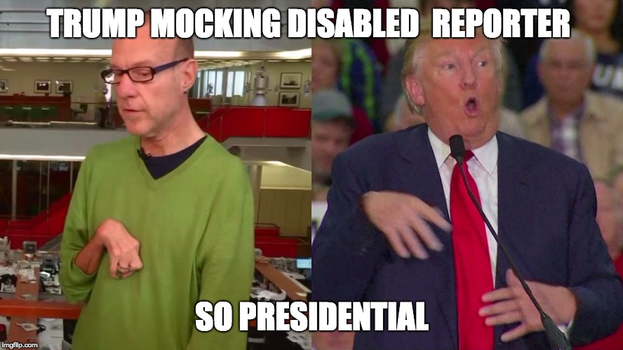Trump Mocking Disabled Reporter | TRUMP MOCKING DISABLED  REPORTER; SO PRESIDENTIAL | image tagged in trump mocking disabled reporter | made w/ Imgflip meme maker
