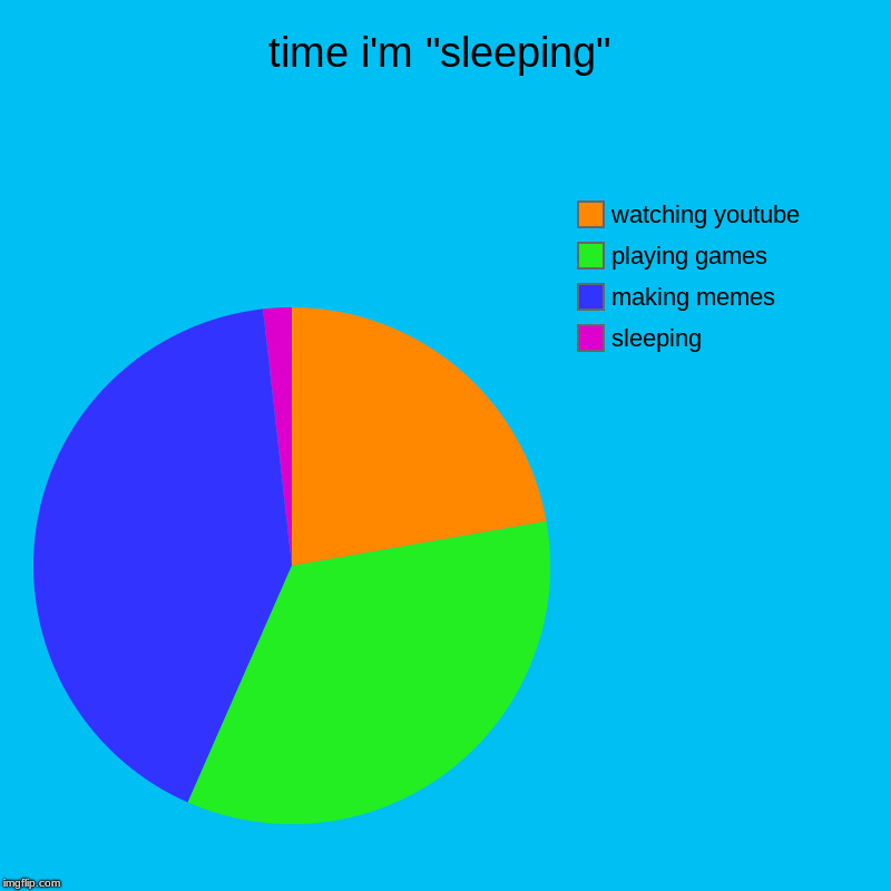 time i'm "sleeping" | sleeping, making memes, playing games, watching youtube | image tagged in charts,pie charts | made w/ Imgflip chart maker