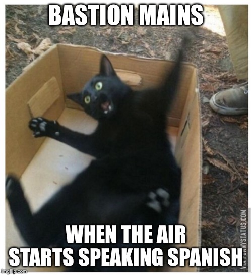 Panic | BASTION MAINS; WHEN THE AIR STARTS SPEAKING SPANISH | image tagged in panic | made w/ Imgflip meme maker