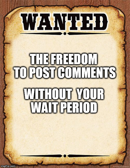 wanted poster | THE FREEDOM TO POST COMMENTS; WITHOUT  YOUR WAIT PERIOD | image tagged in wanted poster | made w/ Imgflip meme maker