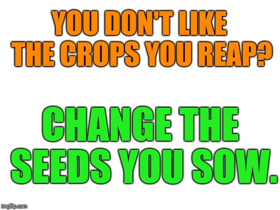 Blank White Template | YOU DON'T LIKE THE CROPS YOU REAP? CHANGE THE SEEDS YOU SOW. | image tagged in blank white template | made w/ Imgflip meme maker