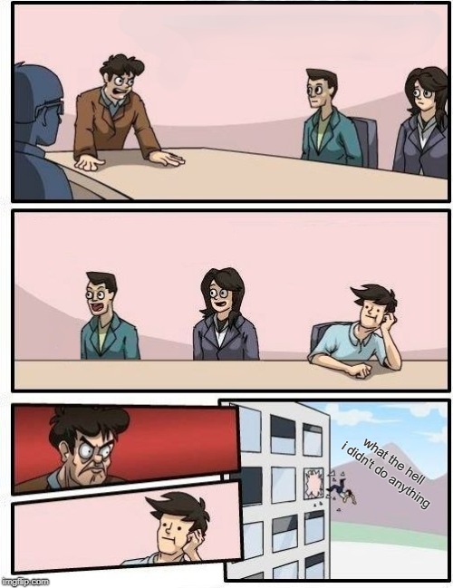 he didn't do anything | what the hell i didn't do anything | image tagged in memes,boardroom meeting suggestion | made w/ Imgflip meme maker