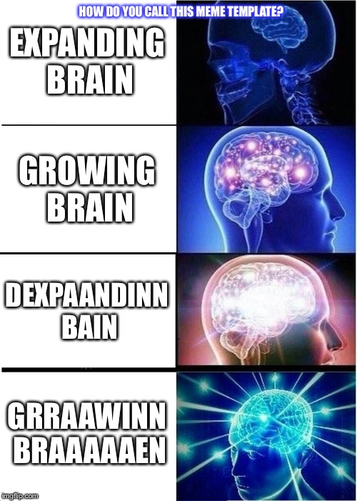 Expanding Brain Meme | HOW DO YOU CALL THIS MEME TEMPLATE? EXPANDING BRAIN; GROWING BRAIN; DEXPAANDINN BAIN; GRRAAWINN BRAAAAAEN | image tagged in memes,expanding brain | made w/ Imgflip meme maker