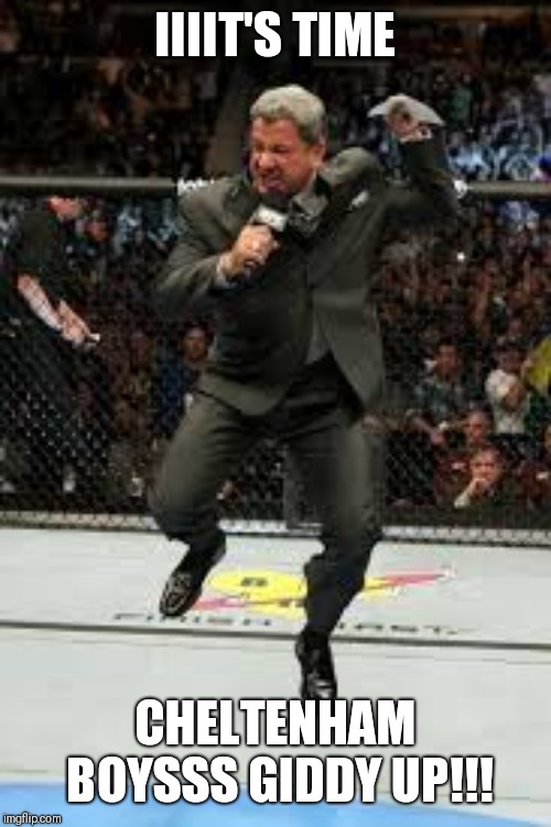 UFC Bruce buffer it's time | IIIIT'S TIME; CHELTENHAM BOYSSS GIDDY UP!!! | image tagged in ufc bruce buffer it's time | made w/ Imgflip meme maker